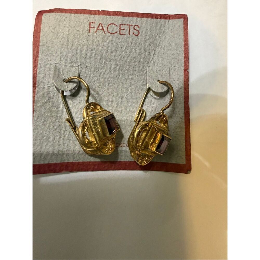 Facets Women's Byzantine Gold-Tone Garnet Gemstones Leverback Drop Earrings NWT